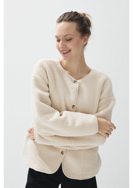 Kadın Taş Renk Iliklenebilir Cepli Peluş Ceket fiyatları