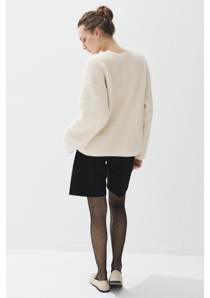 Kadın Taş Renk Iliklenebilir Cepli Peluş Ceket