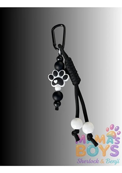 Siyah Beyaz Pati Charmlı Paracord Çanta Aksesuarı - Anahtarlık