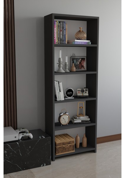 5 Raflı Kitaplık Dekoratif Çok Amaçlı Düzenleyici Raf 150 cm Salon Çalışma Odası Raf
