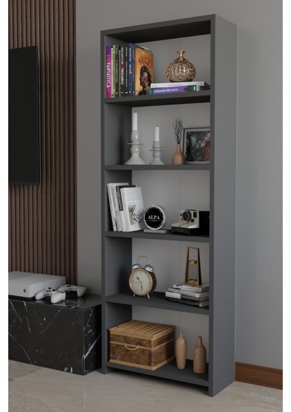5 Raflı Kitaplık Dekoratif Çok Amaçlı Düzenleyici Raf 150 cm Salon Çalışma Odası Raf indirimleri
