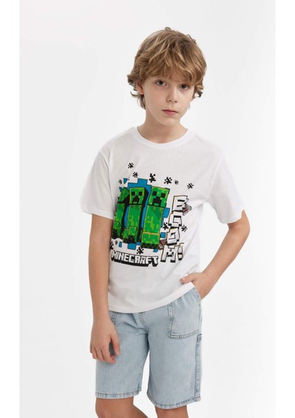 Erkek Çocuk Minecraft Bisiklet Yaka Kısa Kollu Tişört B7946A824SM