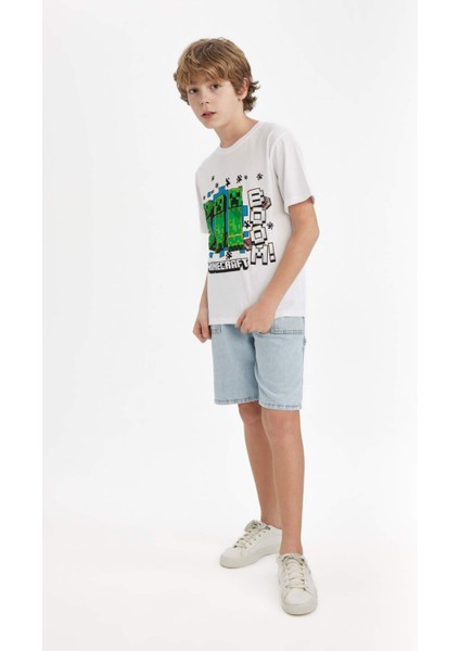 Erkek Çocuk Minecraft Bisiklet Yaka Kısa Kollu Tişört B7946A824SM