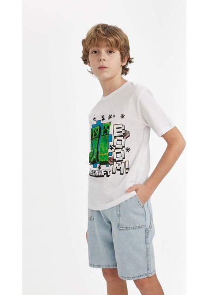 Erkek Çocuk Minecraft Bisiklet Yaka Kısa Kollu Tişört B7946A824SM
