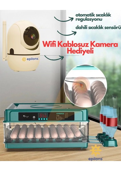 130 Yumurtalık Tam Otomatik Kuluçka Makinesi Wi-Fi Kamera Hediyeli Yedek Motorlu Profesyonel Tavuk Kaz Ördek Bıldırcın Güvercin Süs Kuşu Için Ideal ( Lisinya )