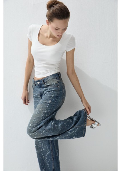 Kadın Ekru Renk Kare Yakalı Kısa Kollu T-Shirt fiyatları