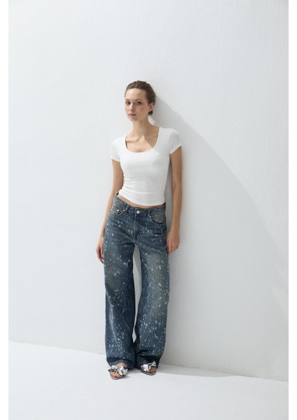 Kadın Ekru Renk Kare Yakalı Kısa Kollu T-Shirt indirimleri