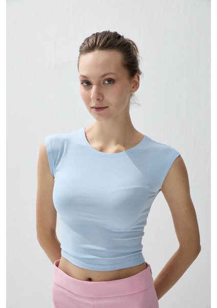 Kadın Mavi Renk Kısa Kollu Basic T-Shirt fiyatları