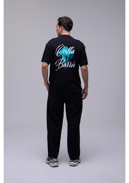 Siyah Oversize Elmas Baskılı Tişört