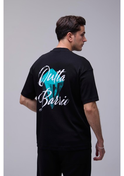 Siyah Oversize Elmas Baskılı Tişört modelleri