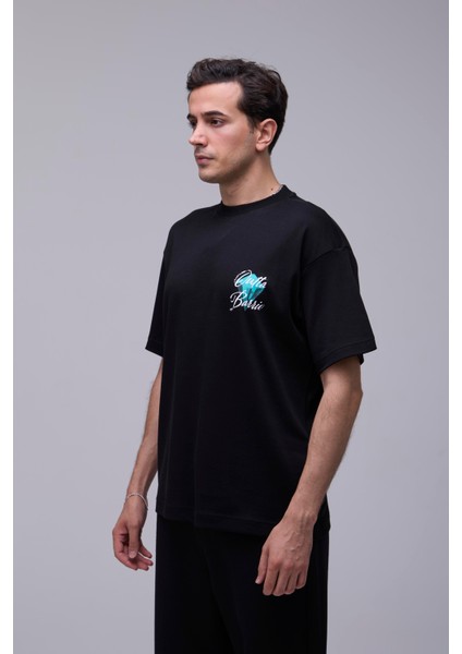 Siyah Oversize Elmas Baskılı Tişört fırsatları