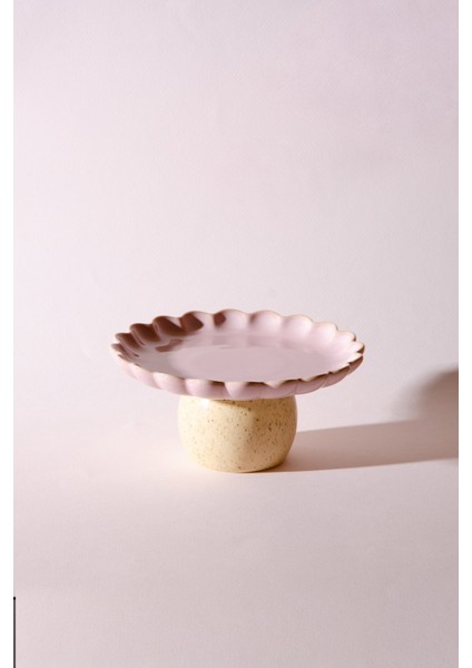 Fungo Ayaklı Pasta Kek Sunum Tabağı 15 cm | Pembe