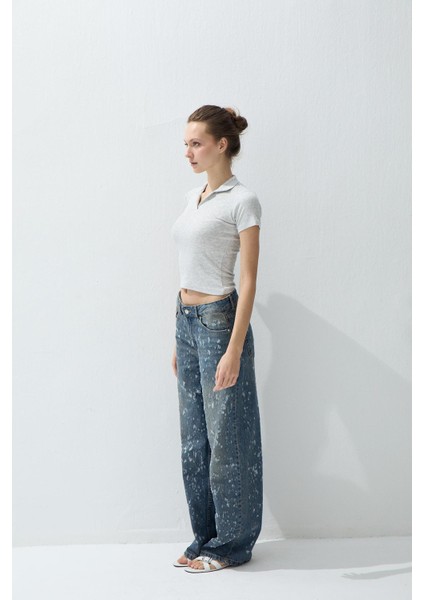 Kadın Kar Melanj Polo Yakalı Kısa Kollu T-Shirt indirimleri