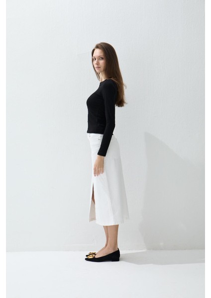 Kadın Siyah Renk Önü Düğme Detaylı Uzun Kollu Basic