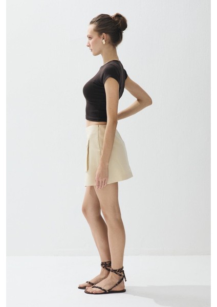 Kadın Kahve Renk Kısa Kollu Crop T-Shirt indirimleri