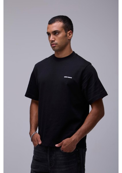 Siyah Oversize Melek Baskılı Tişört fırsatları