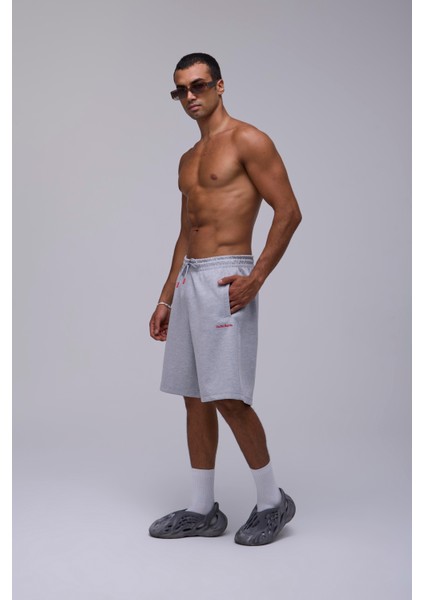 Gri Oversize Kalın Kumaş Şort