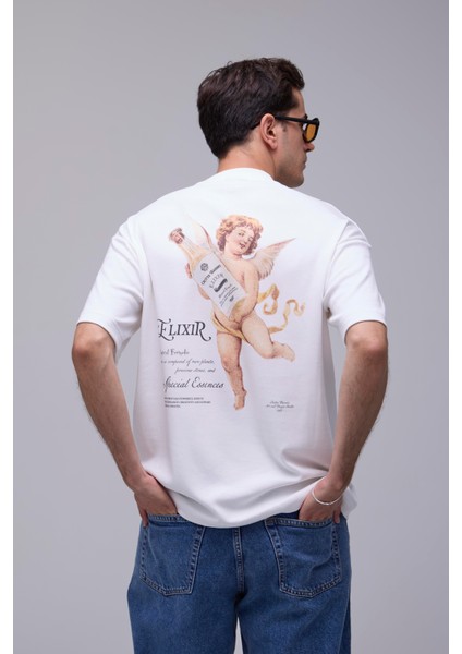 Beyaz Oversize Melek Dijital Baskılı Tişört indirimleri