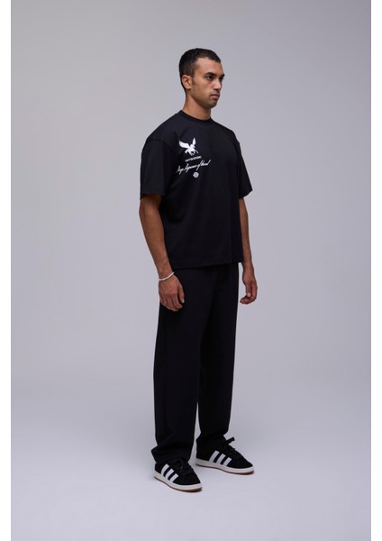 Siyah Oversize Içsel Fırtına Baskılı Tişört modelleri