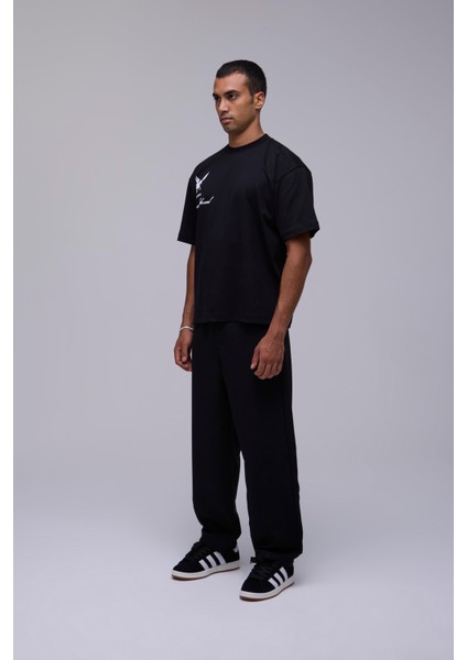Siyah Oversize Içsel Fırtına Baskılı Tişört fırsatları