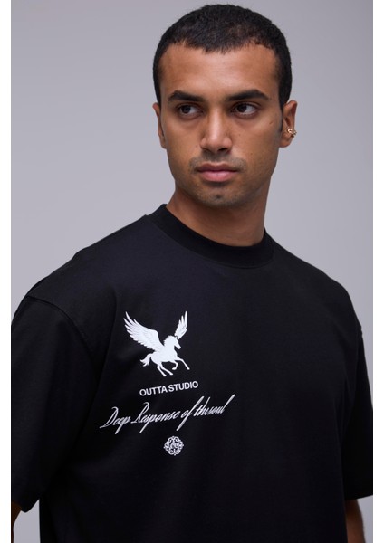 Siyah Oversize Içsel Fırtına Baskılı Tişört indirimleri