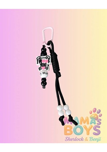 Dog Mom Yazılı Paradord Çanta Aksesuarı - Charm - Anahtarlık