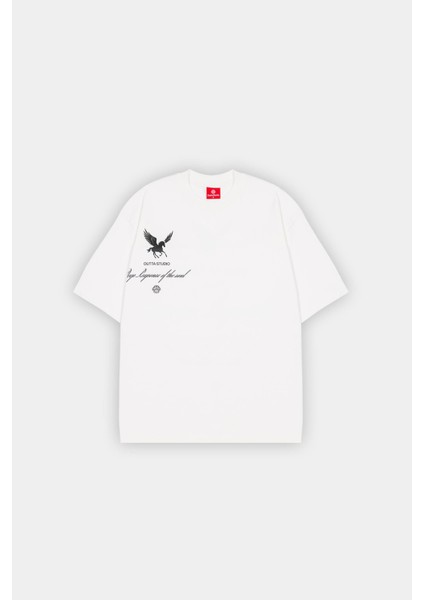 Kırık Beyaz Oversize Içsel Fırtına Baskılı Tişört