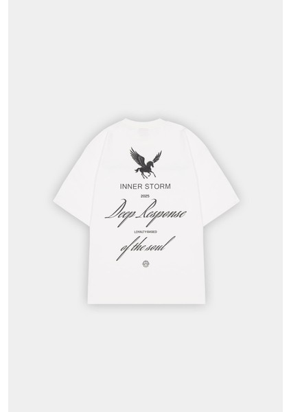 Kırık Beyaz Oversize Içsel Fırtına Baskılı Tişört