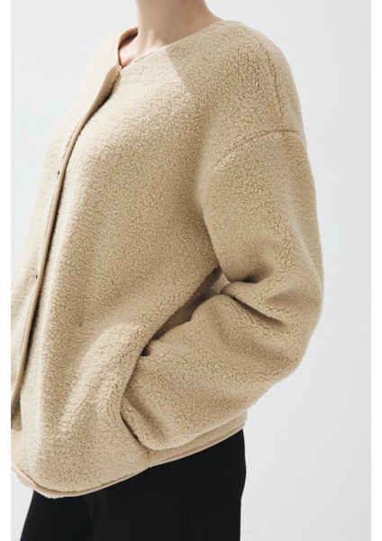 Kadın Camel Renk Iliklenebilir Cepli Peluş Ceket modelleri