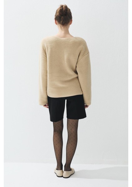 Kadın Camel Renk Iliklenebilir Cepli Peluş Ceket