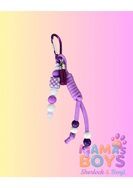 Mor Taşlı Paracord Çanta Aksesuarı - Charm - Anahtarlık