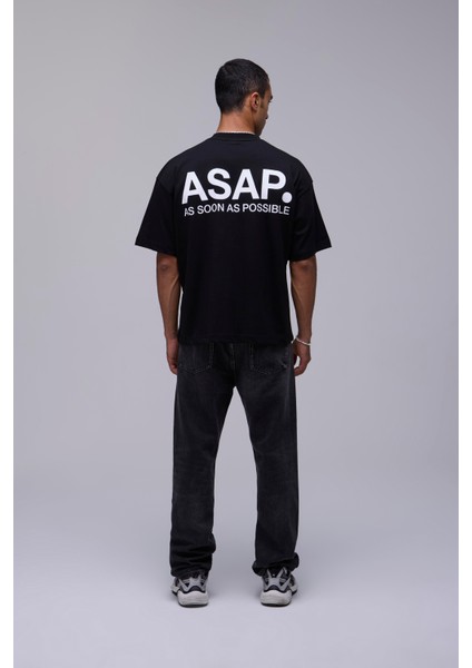 Beyaz Oversize Asap Slogan Baskılı Tişört