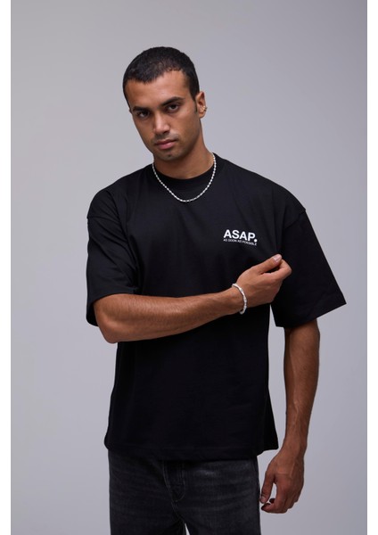 Beyaz Oversize Asap Slogan Baskılı Tişört indirimleri