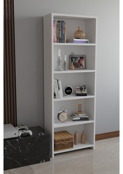 5 Raflı Kitaplık Dekoratif Çok Amaçlı Düzenleyici Raf 150 cm Salon Çalışma Odası Raf