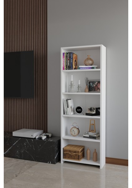 5 Raflı Kitaplık Dekoratif Çok Amaçlı Düzenleyici Raf 150 cm Salon Çalışma Odası Raf fırsatları