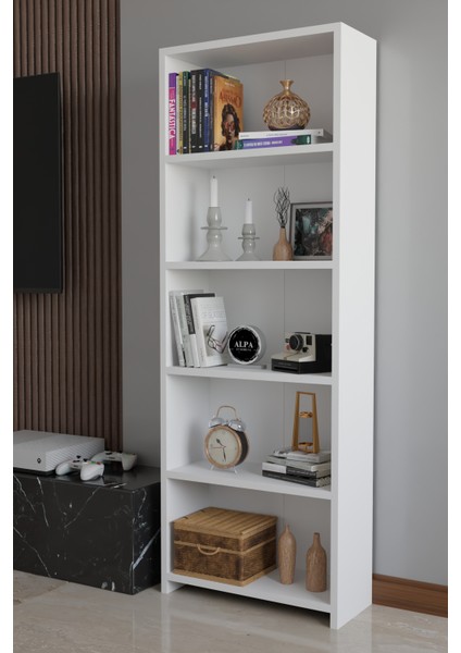 5 Raflı Kitaplık Dekoratif Çok Amaçlı Düzenleyici Raf 150 cm Salon Çalışma Odası Raf indirimleri