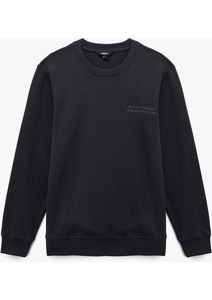 Uzun Kollu Bisiklet Yaka Pamuklu Baskılı Sweatshirt