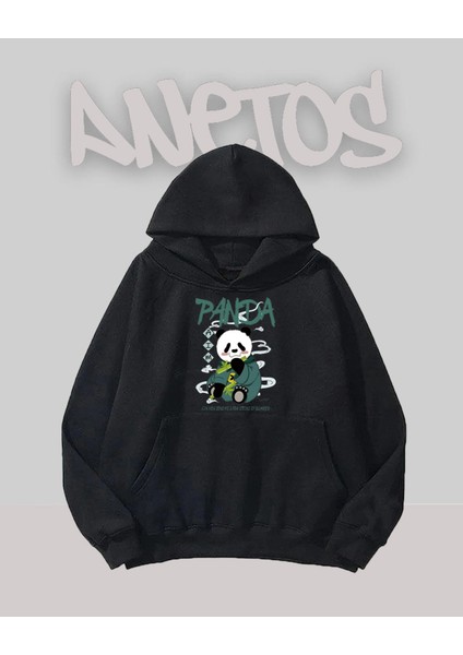 Panda Tasarım Siyah Ön Baskılı Sweatshirt