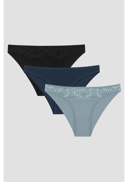 Mavi Haze Dantel Detaylı 3lü Slip Külot
