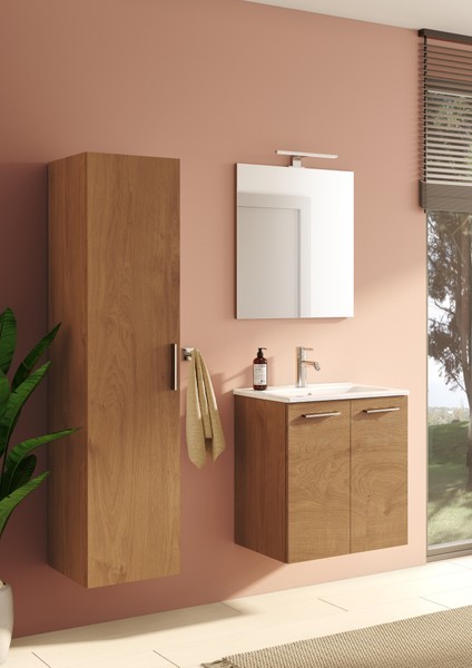 Ardea 69566 Banyo Dolabı Seti, Kapaklı, 60 Cm, Altın Meşe