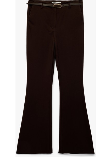 Slim Fit Cepli Viskon Karışımlı Kemer Detaylı Ispanyol Paça Pantolon