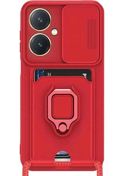 Vivo Y27 Kılıf Zuma Kartvizitli Yüzüklü Silikon - Kırmızı
