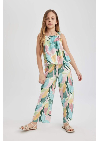 Kız Çocuk Wide Leg Geniş Paça Desenli Pantolon