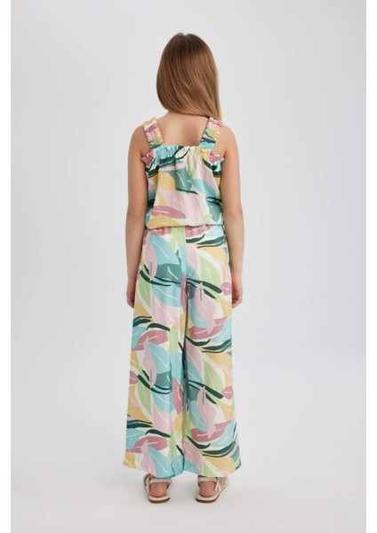 Kız Çocuk Wide Leg Geniş Paça Desenli Pantolon