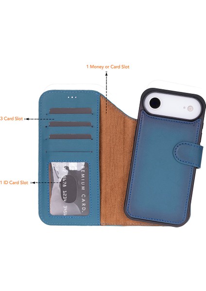 iPhone 17 Air Çıkarılabilir Deri Cüzdan Kılıf-Mavi