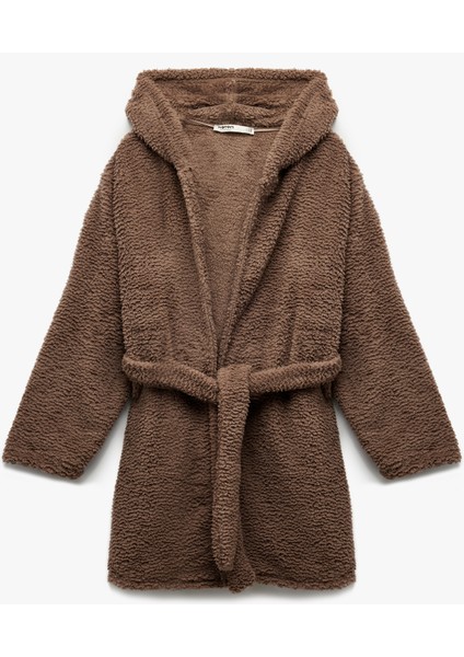 Rahat Kalıp Cep Detaylı Kapşonlu Polar Sabahlık