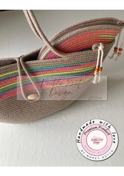 Bailey 2li Takım Plaj Çantası , El Çantası Clutch, Totebag, Kadın Çanta, Yazlık, Hediyelik, hasır Jüt Tress