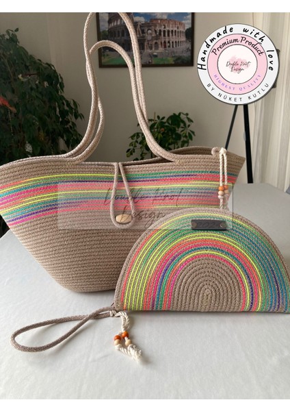 Bailey 2li Takım Plaj Çantası , El Çantası Clutch, Totebag, Kadın Çanta, Yazlık, Hediyelik, hasır Jüt Tress modelleri