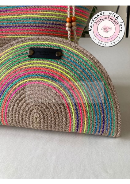 Bailey 2li Takım Plaj Çantası , El Çantası Clutch, Totebag, Kadın Çanta, Yazlık, Hediyelik, hasır Jüt Tress