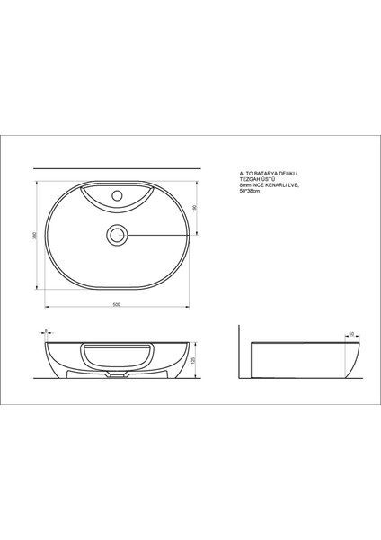 Alto Mat Siyah Tezgah Üstü Lavabo (Batarya Delikli) fiyatları